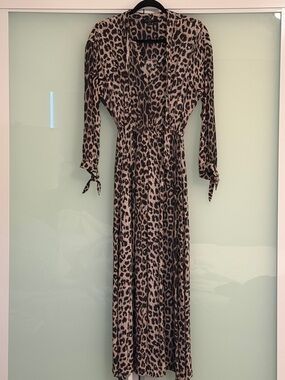 AllSaints Leopard-Print Maxi Dress in Beige and Black